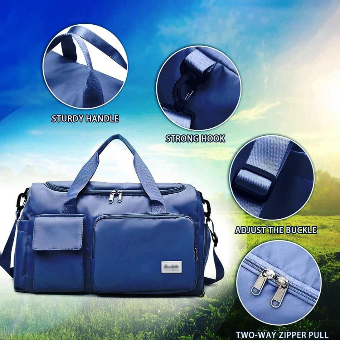 Multi-Pocket Waterproof Duffle Bag with Shoe Compartment