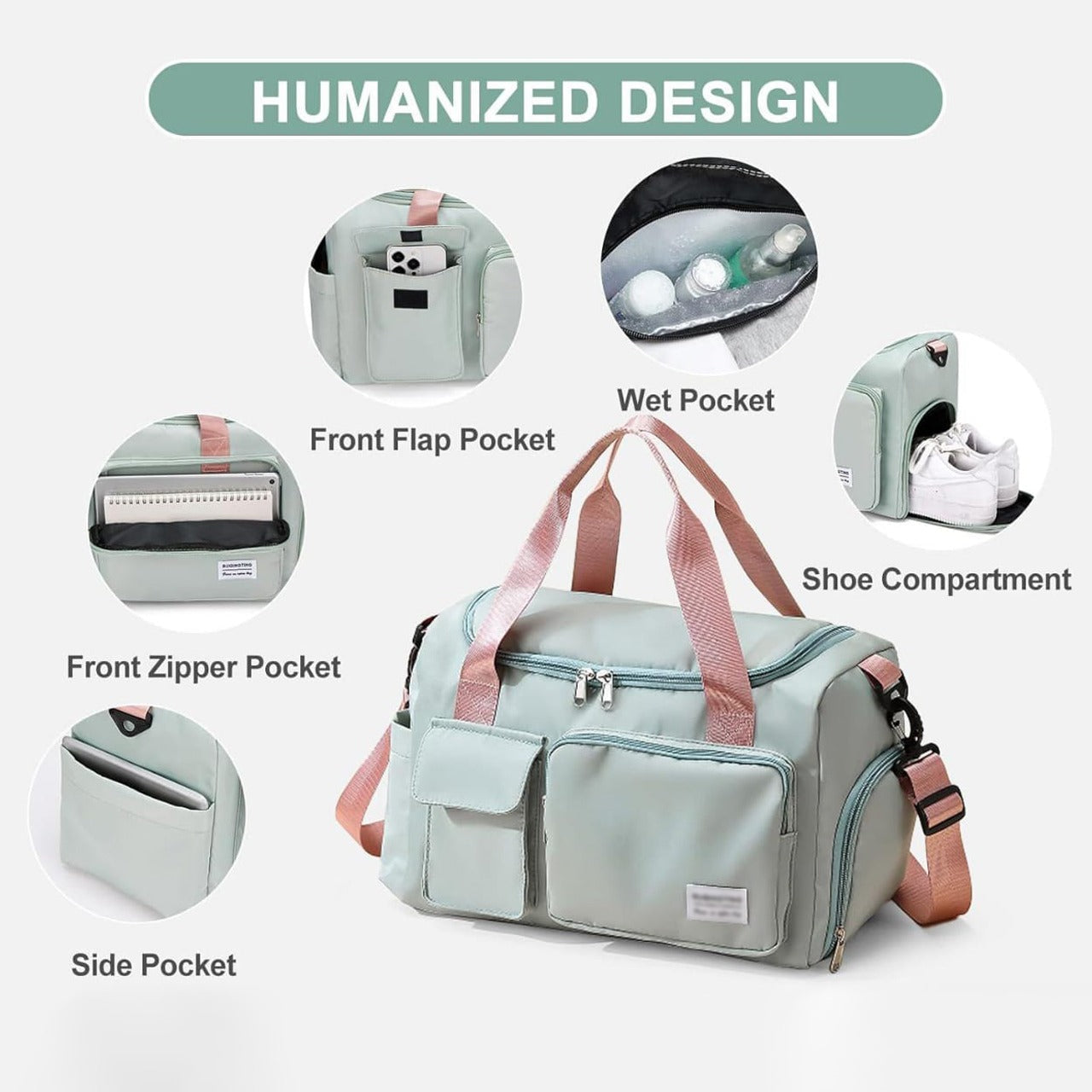Multi-Pocket Waterproof Duffle Bag with Shoe Compartment