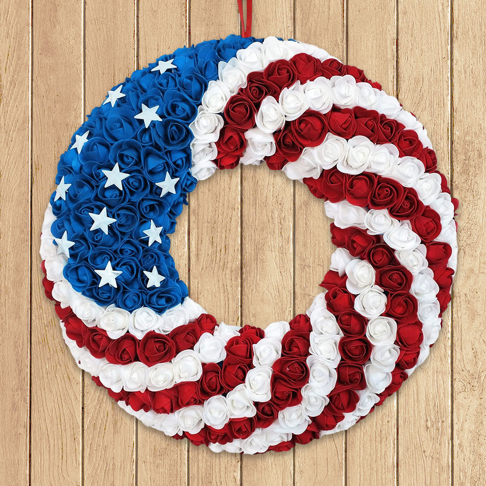 American Flag Rose Wreath for Patriotic Home Decor
