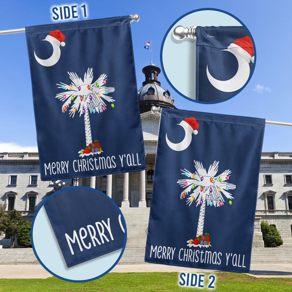South Carolina Merry Christmas Y'all Flag - Double-Sided Canvas, 3 Sizes