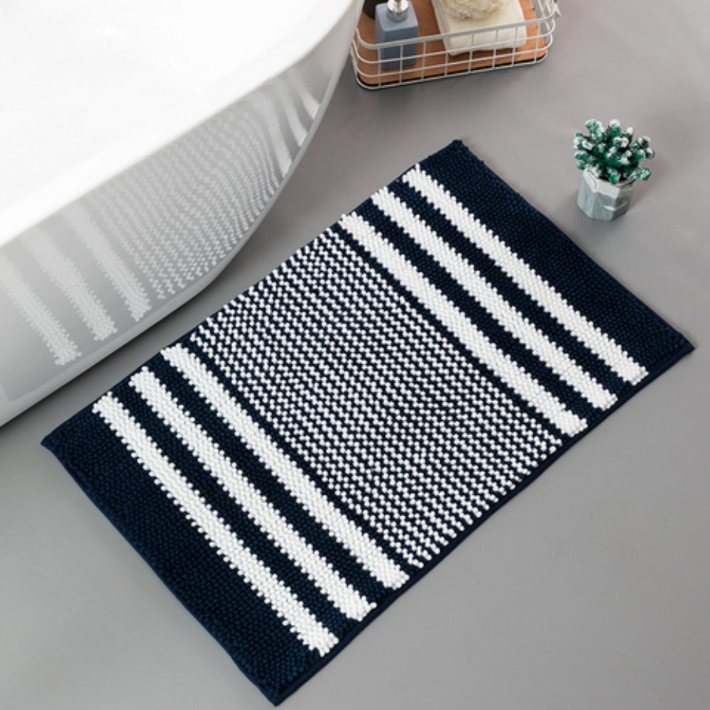 Striped Chenille Bath Mat with Non-Slip Backing