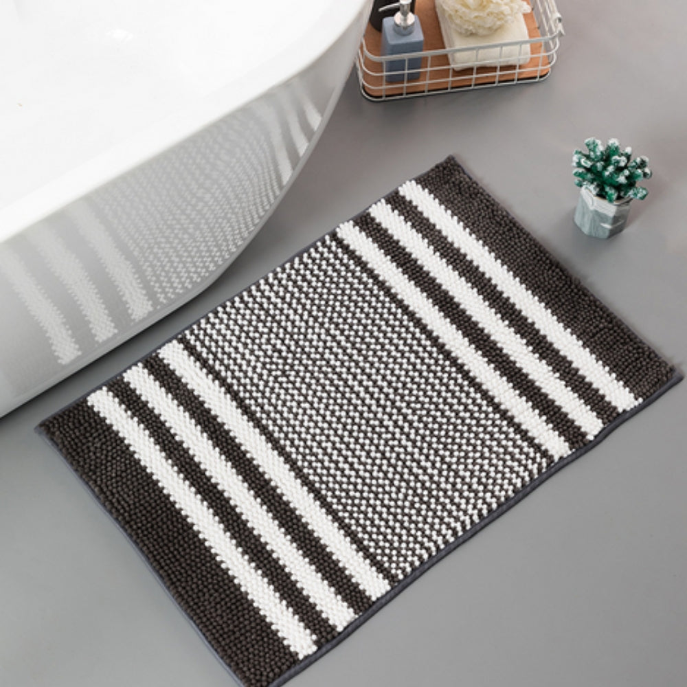 Striped Chenille Bath Mat with Non-Slip Backing