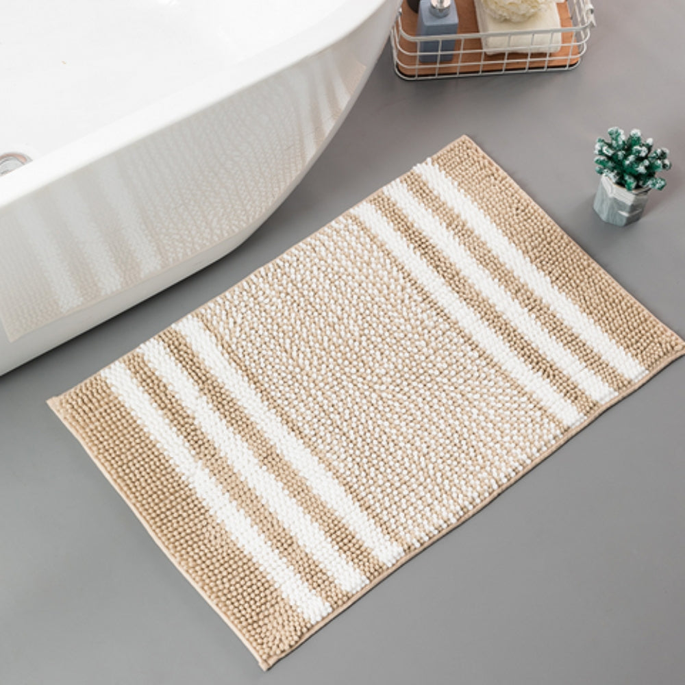 Striped Chenille Bath Mat with Non-Slip Backing
