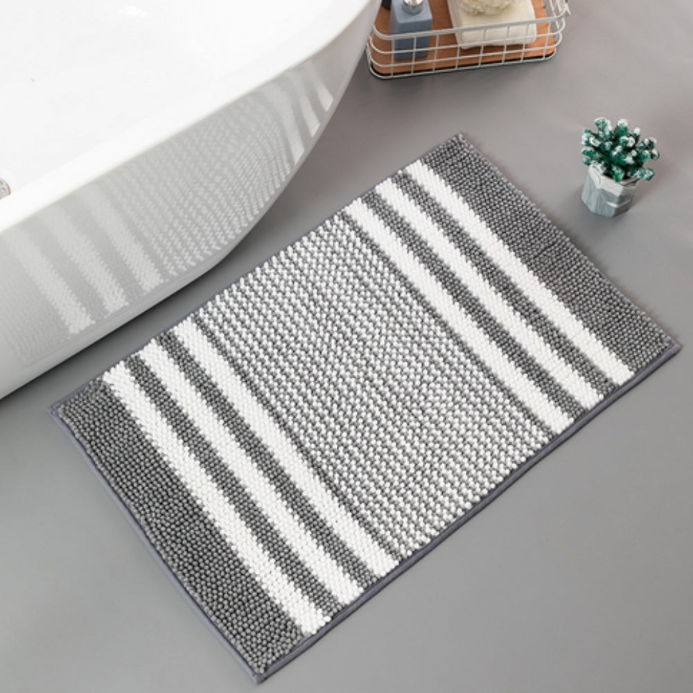 Striped Chenille Bath Mat with Non-Slip Backing