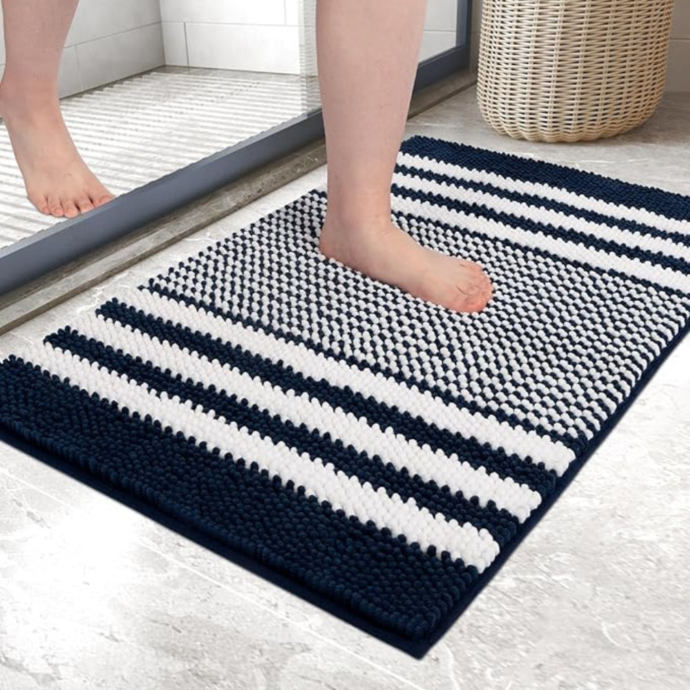 Striped Chenille Bath Mat with Non-Slip Backing