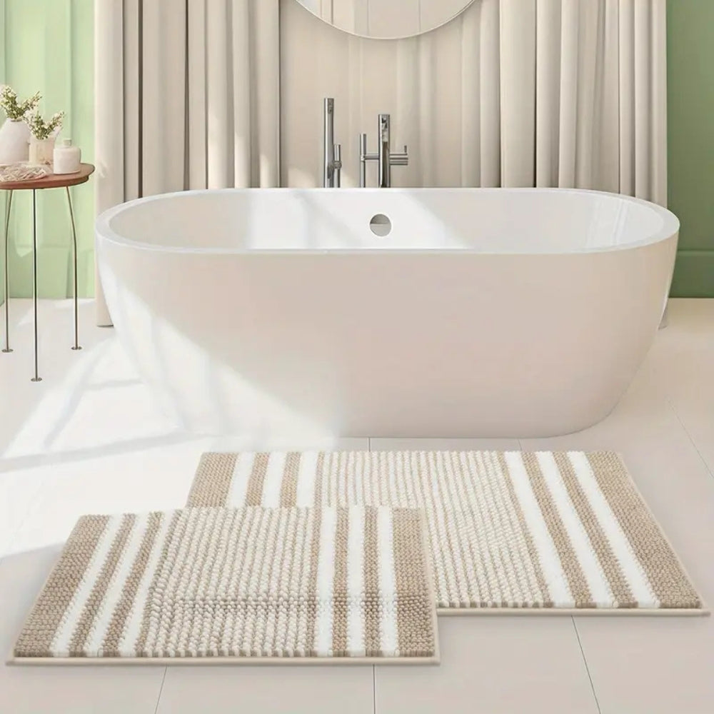 Striped Chenille Bath Mat with Non-Slip Backing