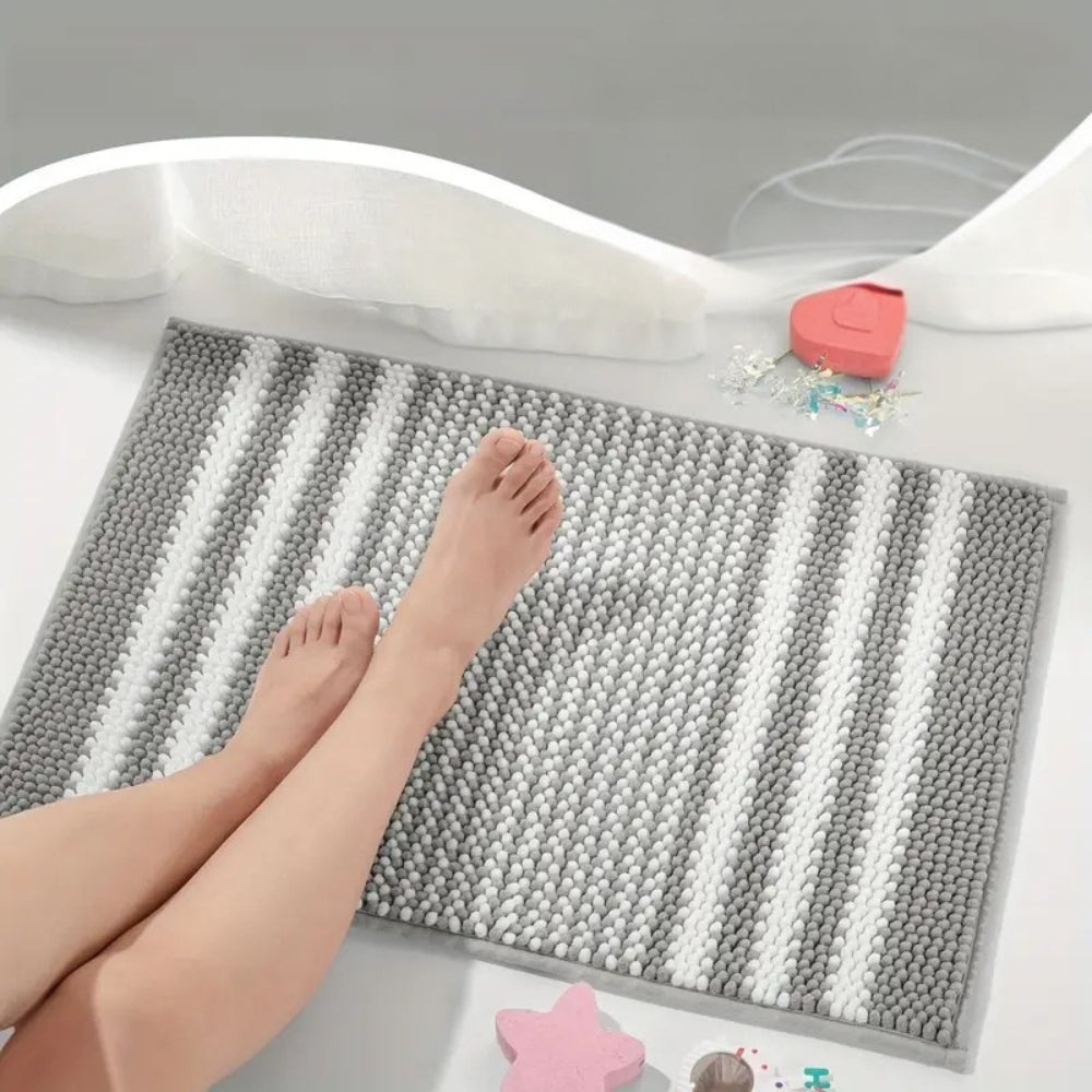 Striped Chenille Bath Mat with Non-Slip Backing