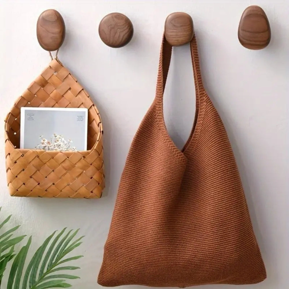 Pebble-Shaped Wooden Wall Hook for Coats and Bags