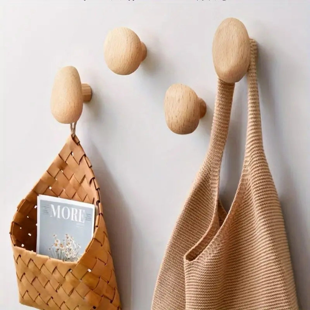 Pebble-Shaped Wooden Wall Hook for Coats and Bags