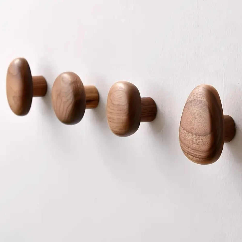 Pebble-Shaped Wooden Wall Hook for Coats and Bags