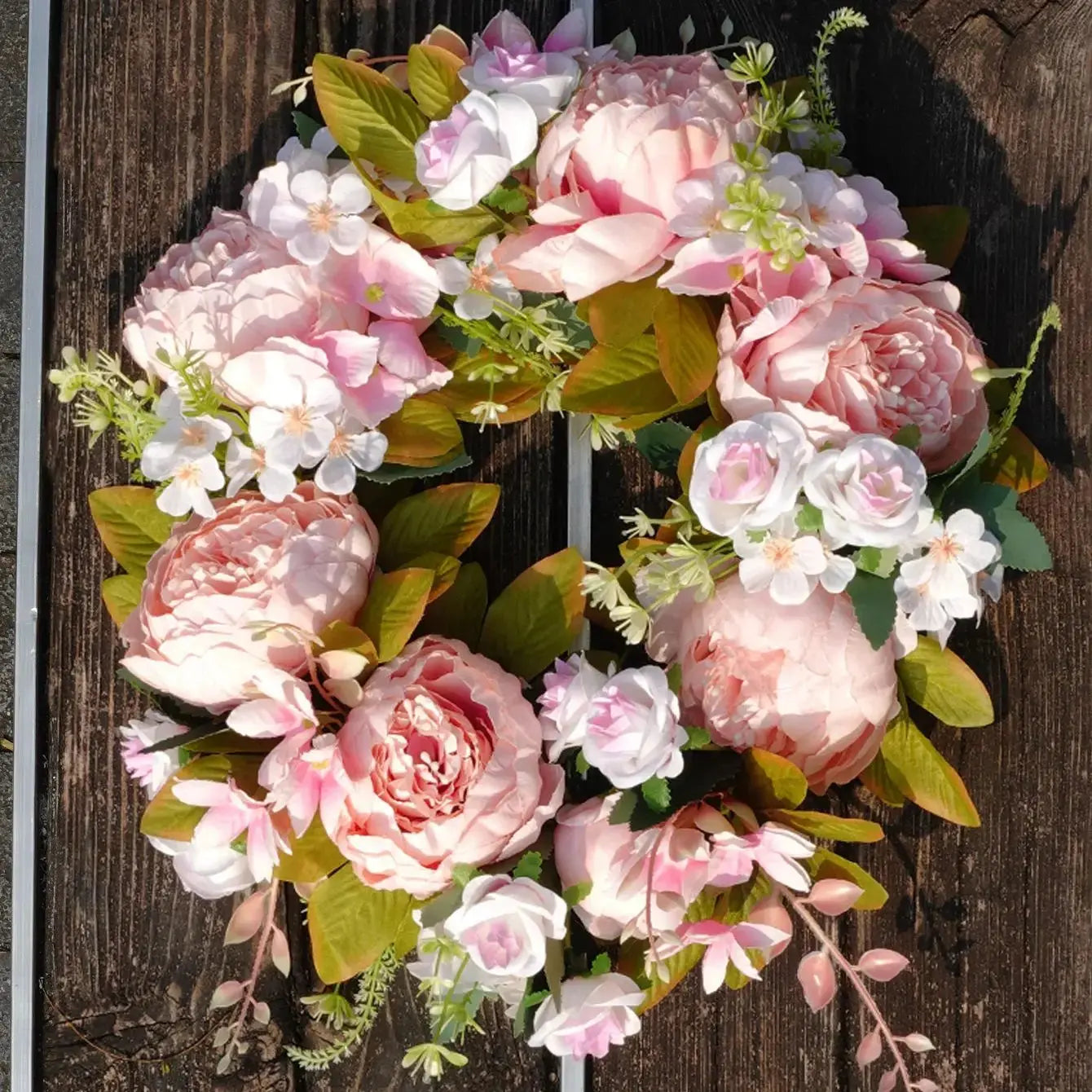 Autumn Wreath with Realistic Peonies for Indoor and Outdoor Use