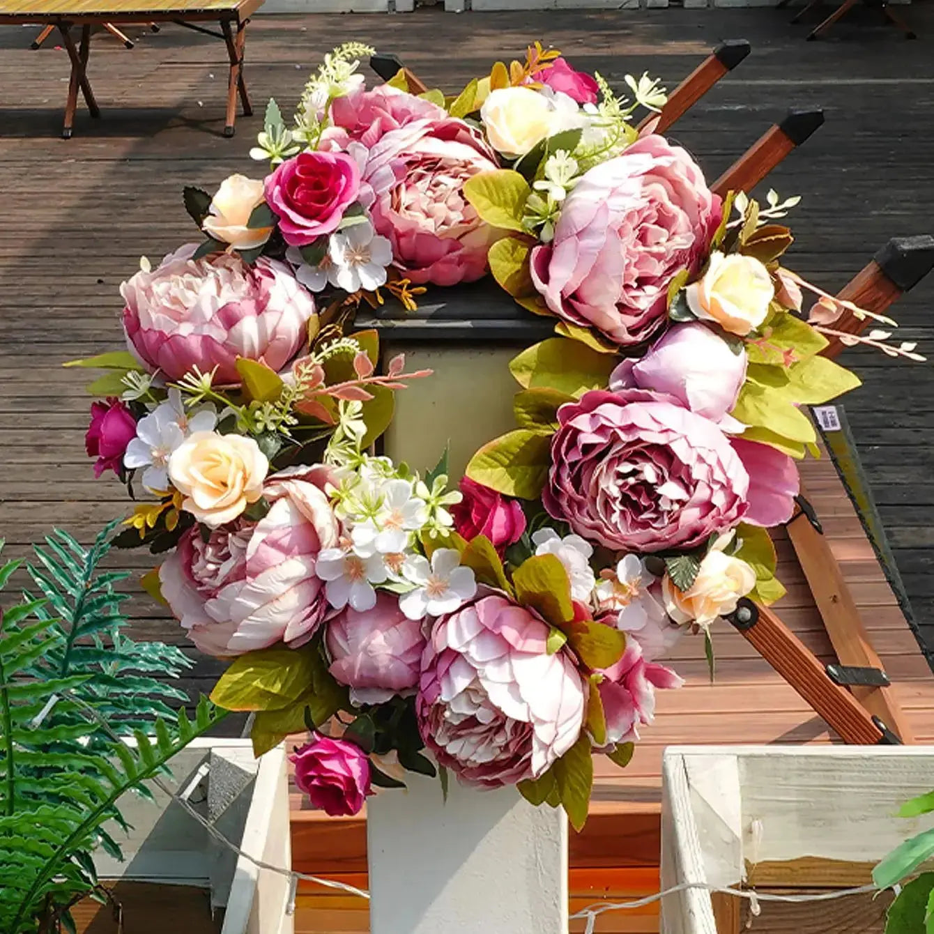 Autumn Wreath with Realistic Peonies for Indoor and Outdoor Use