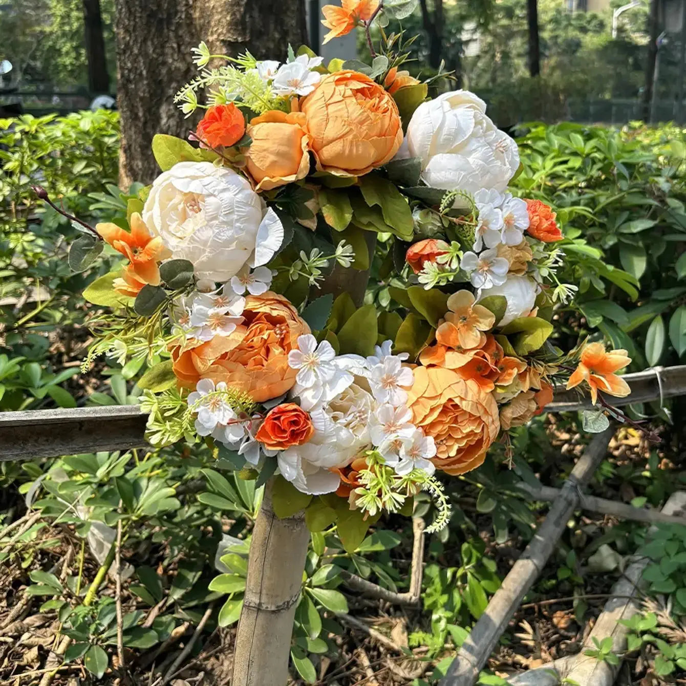 AutumnBloom Artificial Wreath with Peonies - Outdoor Fall Decoration
