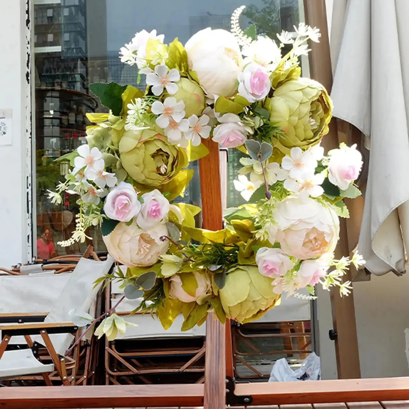 Autumn Wreath with Realistic Peonies for Indoor and Outdoor Use