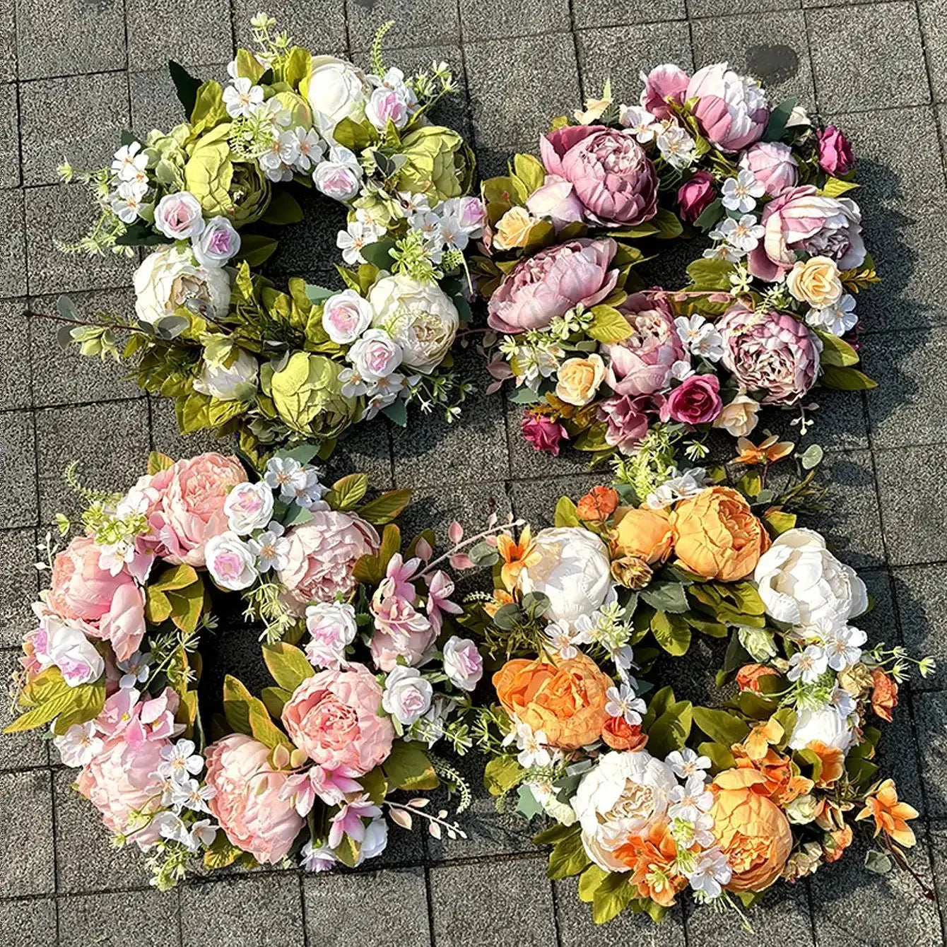Autumn Wreath with Realistic Peonies for Indoor and Outdoor Use