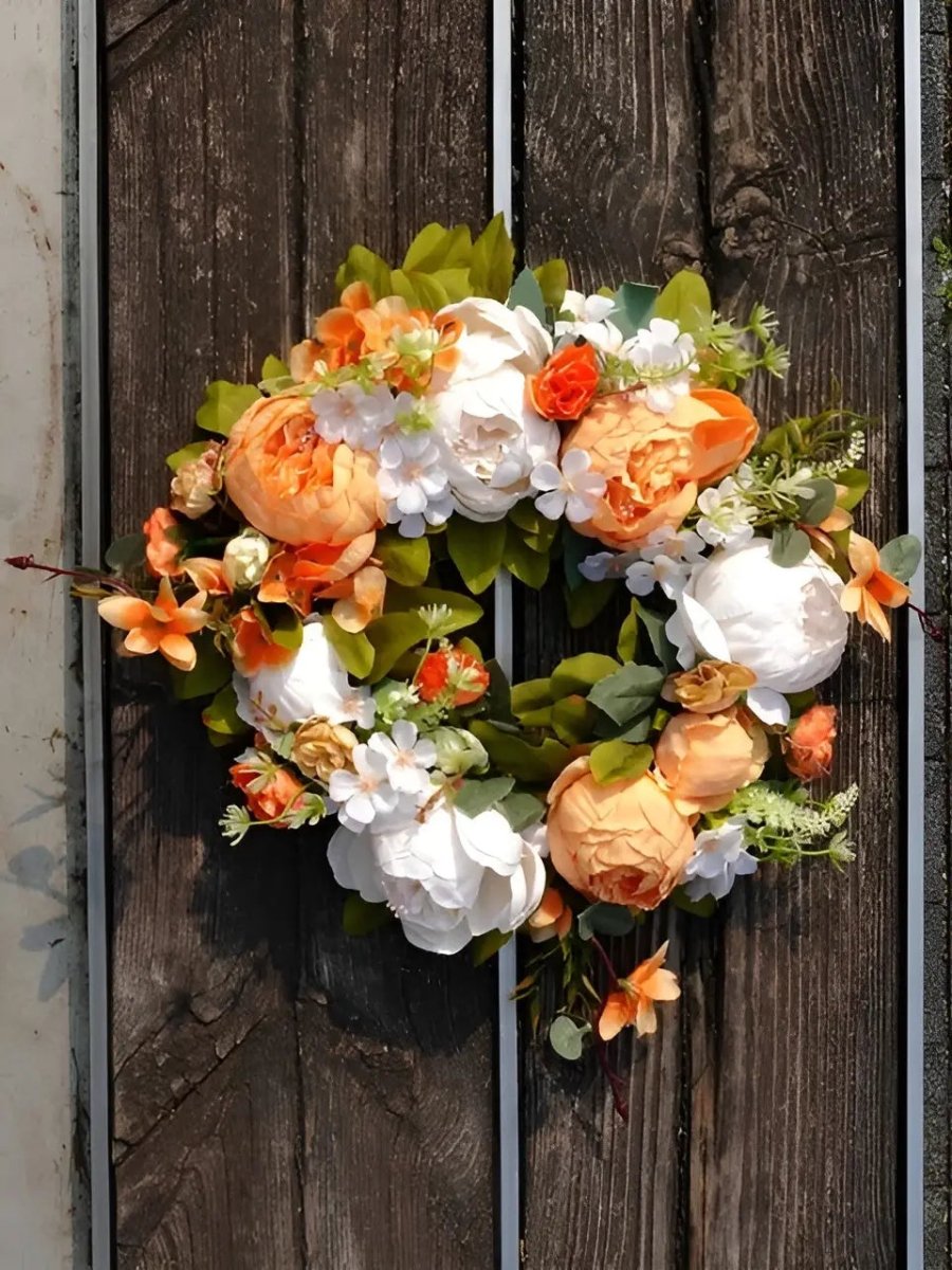 Autumn Wreath with Realistic Peonies for Indoor and Outdoor Use