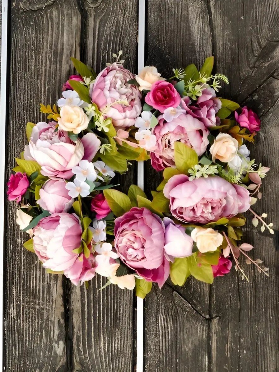 Autumn Wreath with Realistic Peonies for Indoor and Outdoor Use