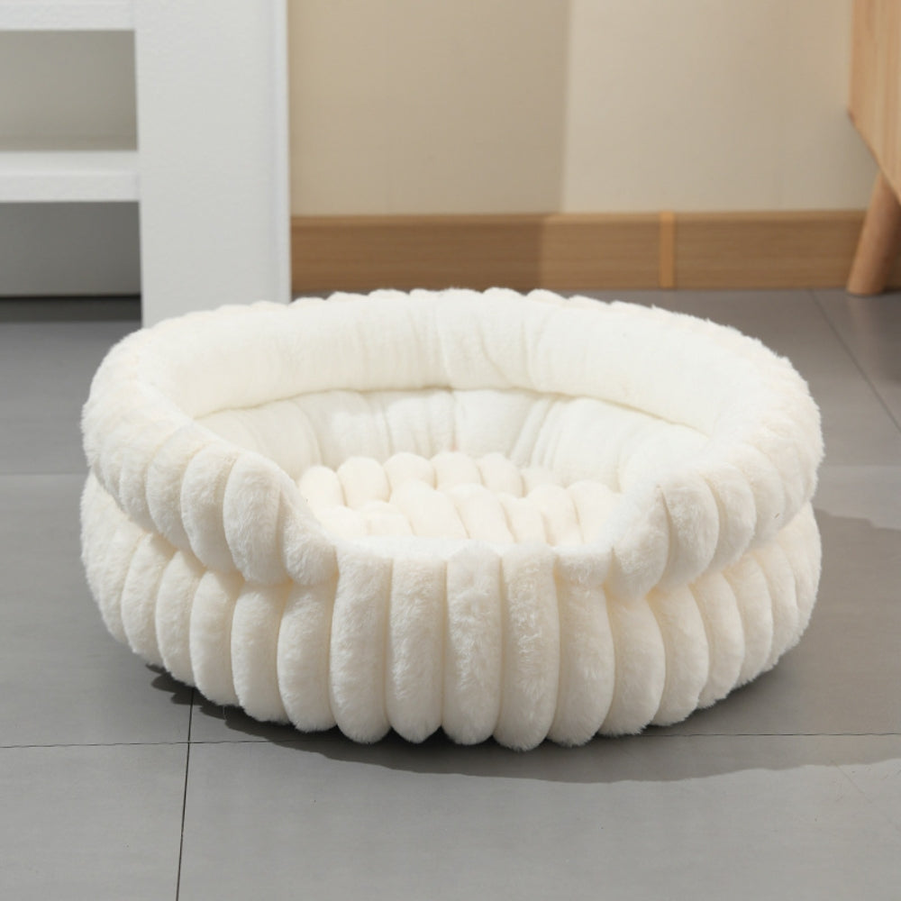 Plush Round Donut Nest Pet Bed for Cats and Small Dogs