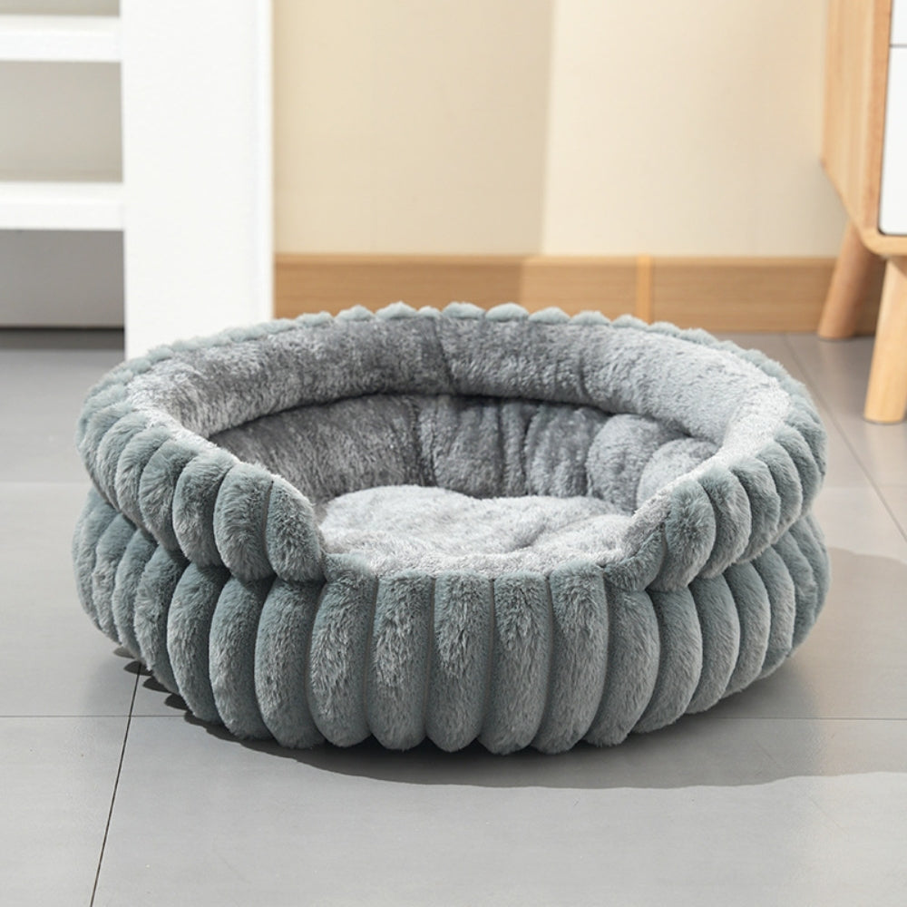Plush Round Donut Nest Pet Bed for Cats and Small Dogs