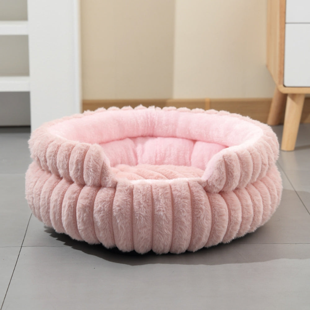 Plush Round Donut Nest Pet Bed for Cats and Small Dogs