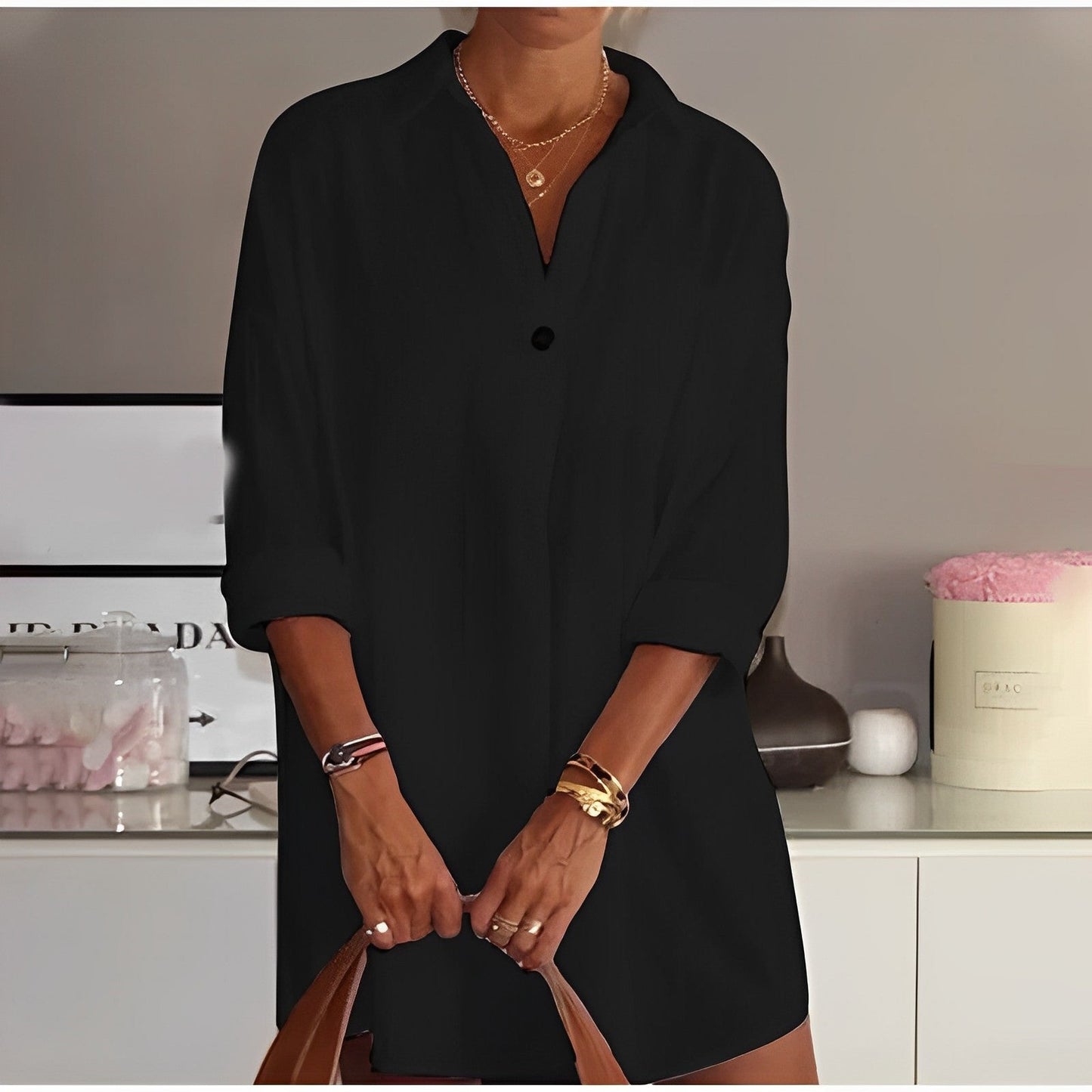 Lightweight Loose Fit Women's Blouse with 3/4 Sleeves