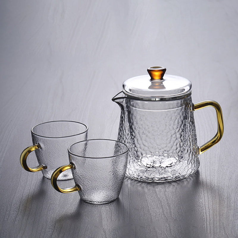Heat-Resistant Glass Teapot with Strainer and Golden Handle