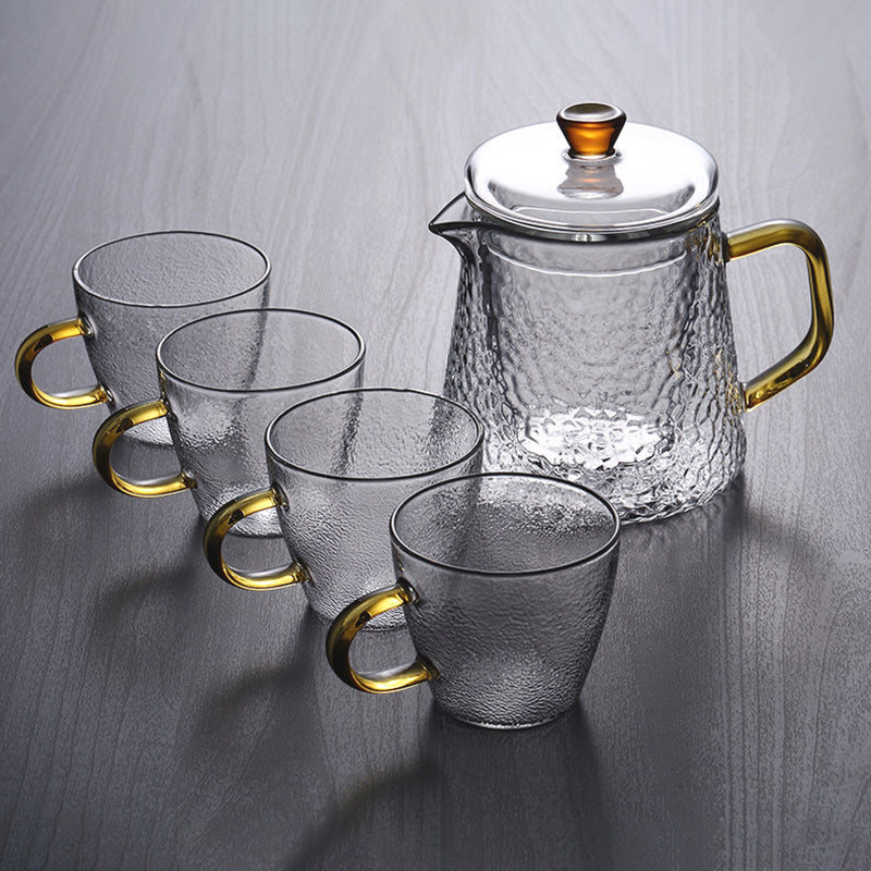 Heat-Resistant Glass Teapot with Strainer and Golden Handle