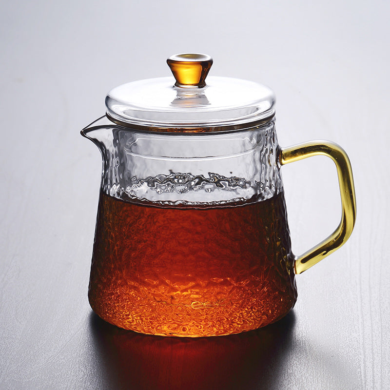 Heat-Resistant Glass Teapot with Strainer and Golden Handle