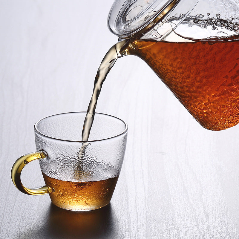 Heat-Resistant Glass Teapot with Strainer and Golden Handle