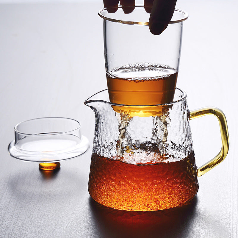Heat-Resistant Glass Teapot with Strainer and Golden Handle