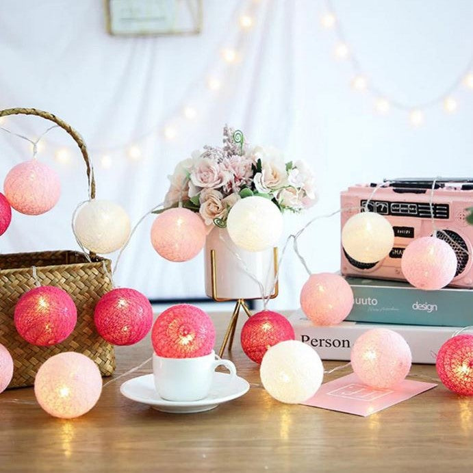 Cotton Ball String Lights with Warm Glow - Multiple Colors and Lengths