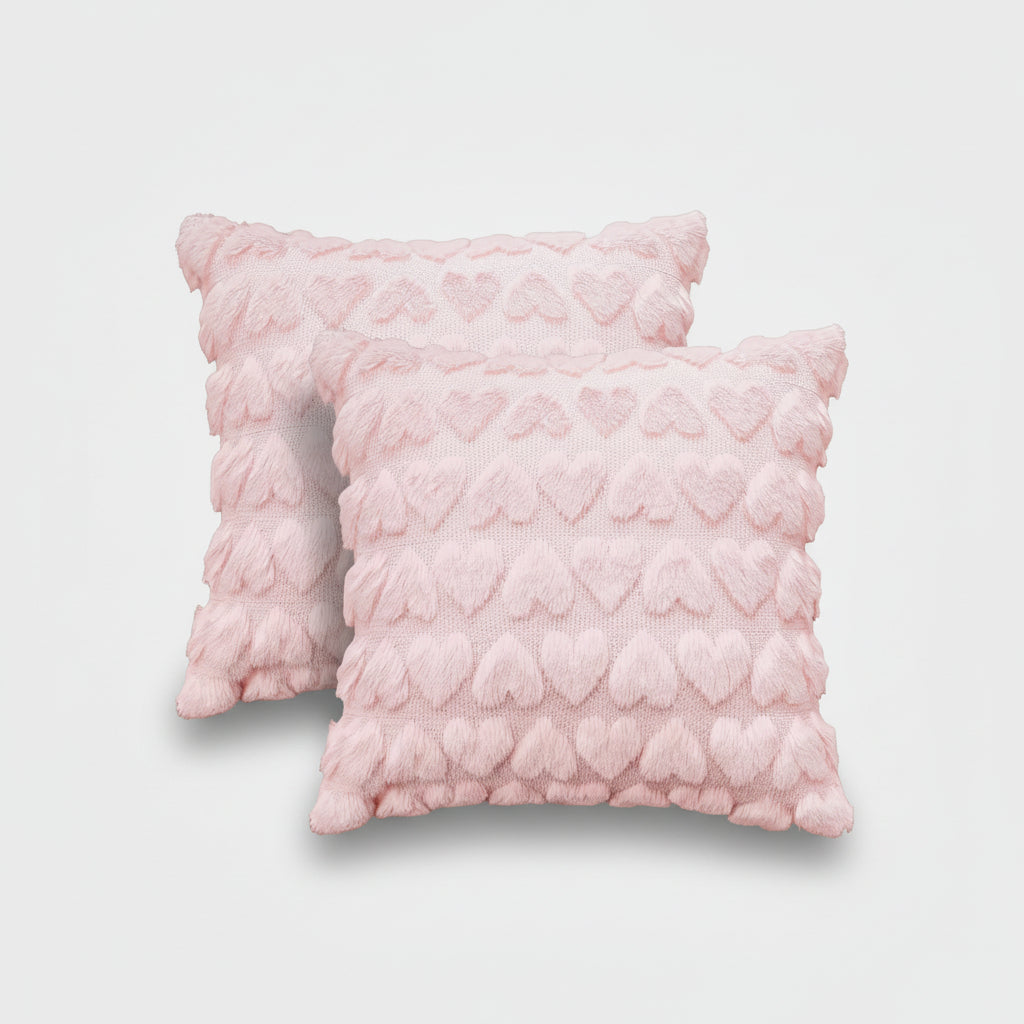 Pink Plush Valentine Heart Throw Pillow Cover