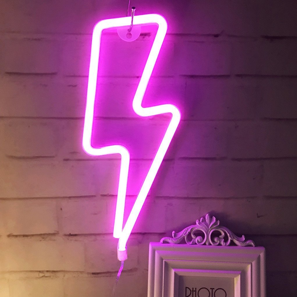 Neon Lightning Wall Light - Pink LED Decor