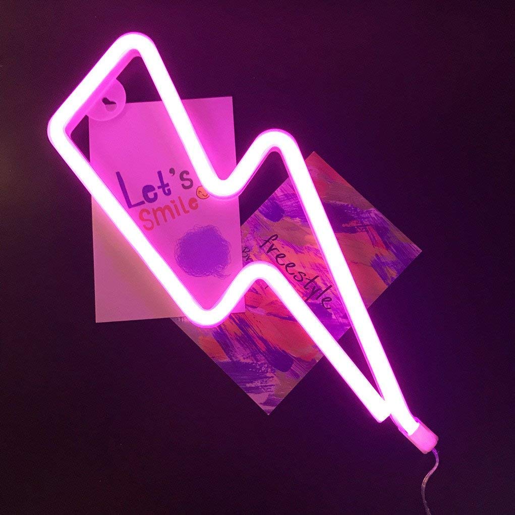 Neon Lightning Wall Light - Pink LED Decor