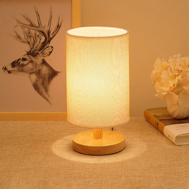 Natural Wood Dimmable Table Lamp with Fabric Shade
