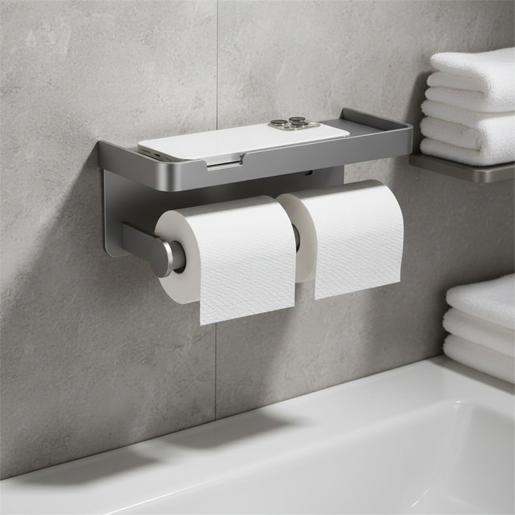 Space-Saving Wall-Mounted Toilet Paper Holder with Shelf