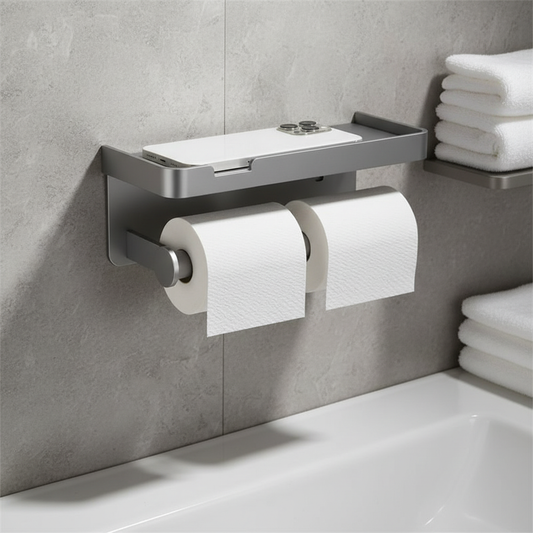 Space-Saving Wall-Mounted Toilet Paper Holder with Shelf