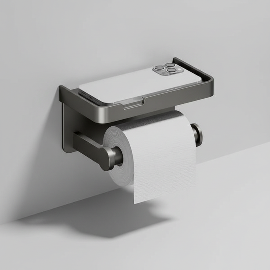 Space-Saving Wall-Mounted Toilet Paper Holder with Shelf
