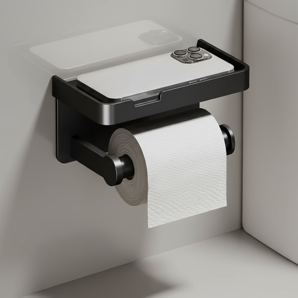 Space-Saving Wall-Mounted Toilet Paper Holder with Shelf