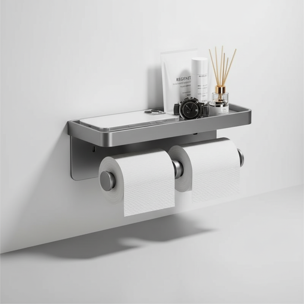 Space-Saving Wall-Mounted Toilet Paper Holder with Shelf