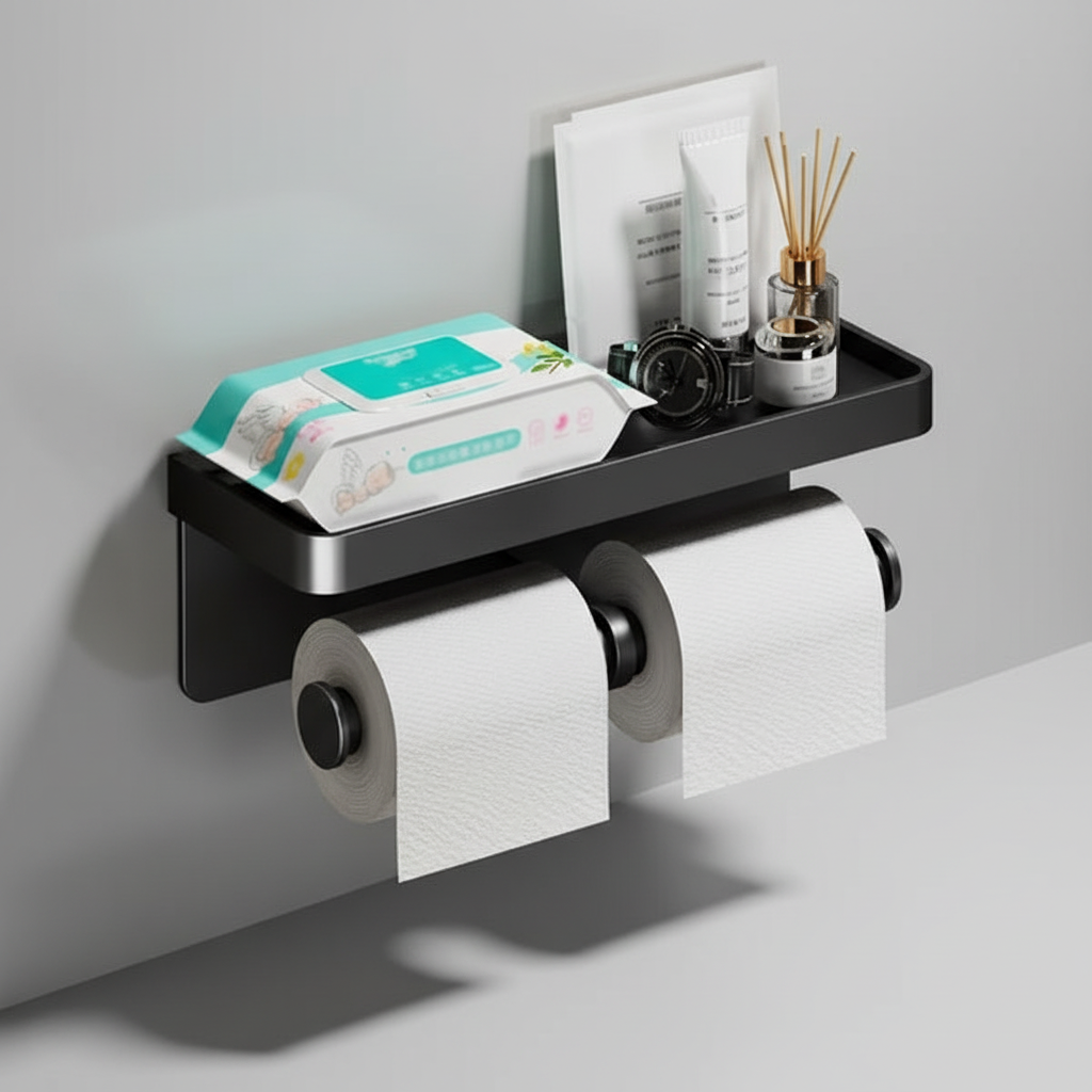 Space-Saving Wall-Mounted Toilet Paper Holder with Shelf