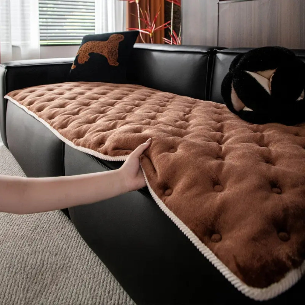 Plush Button-Tufted Microfiber Sofa Cover