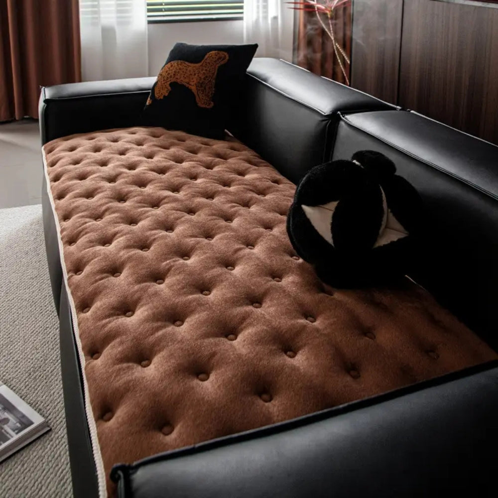 Plush Button-Tufted Microfiber Sofa Cover