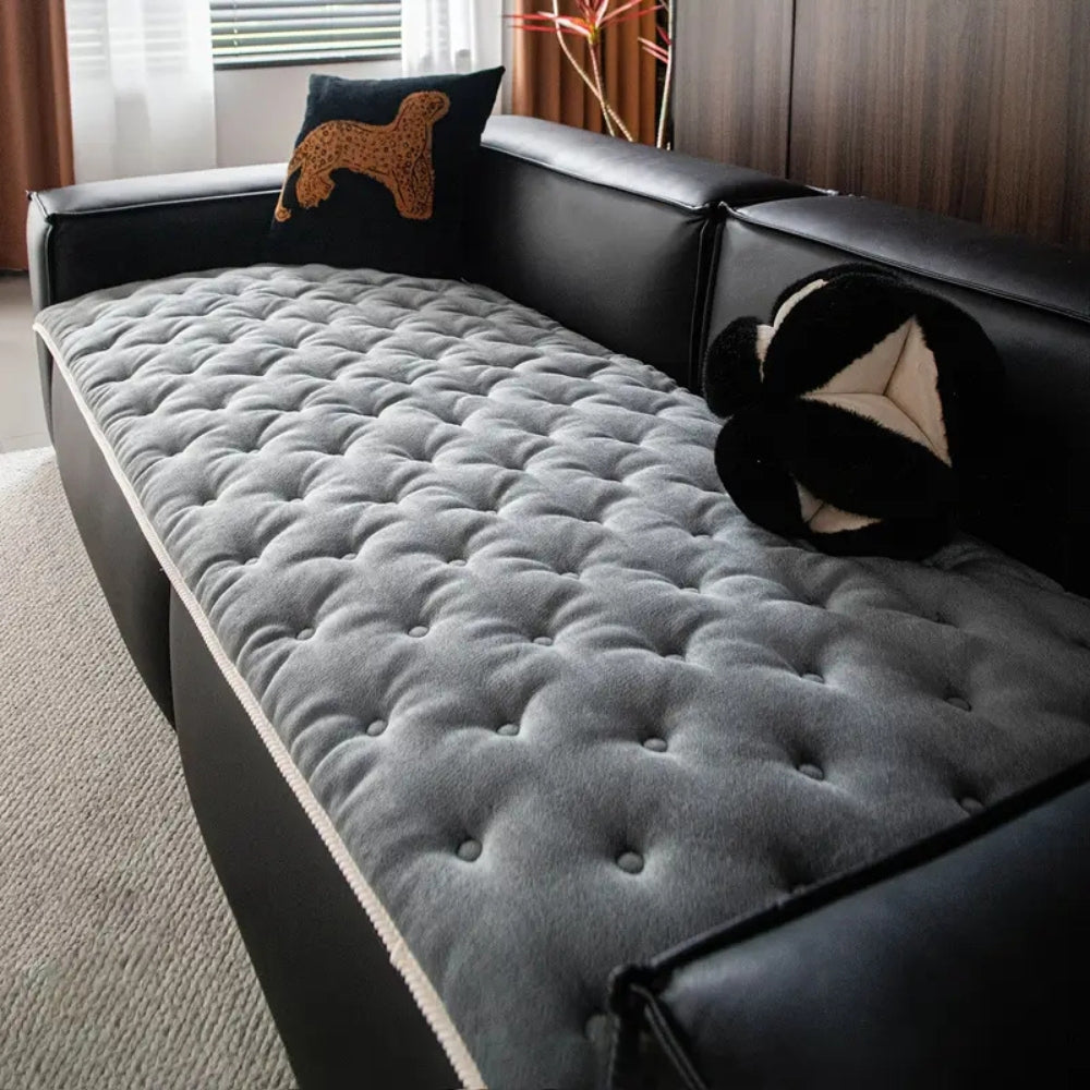 Plush Button-Tufted Microfiber Sofa Cover