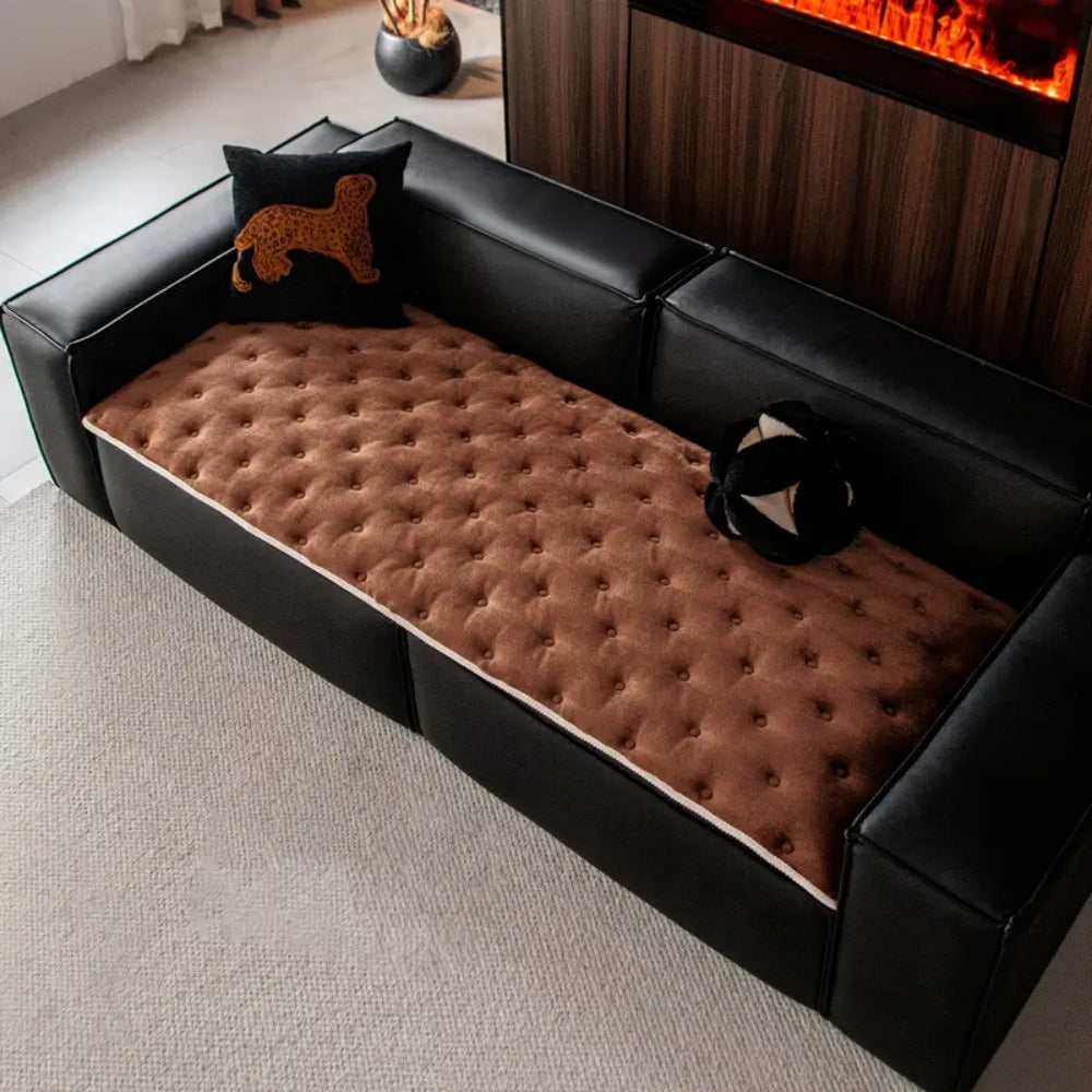 Plush Button-Tufted Microfiber Sofa Cover