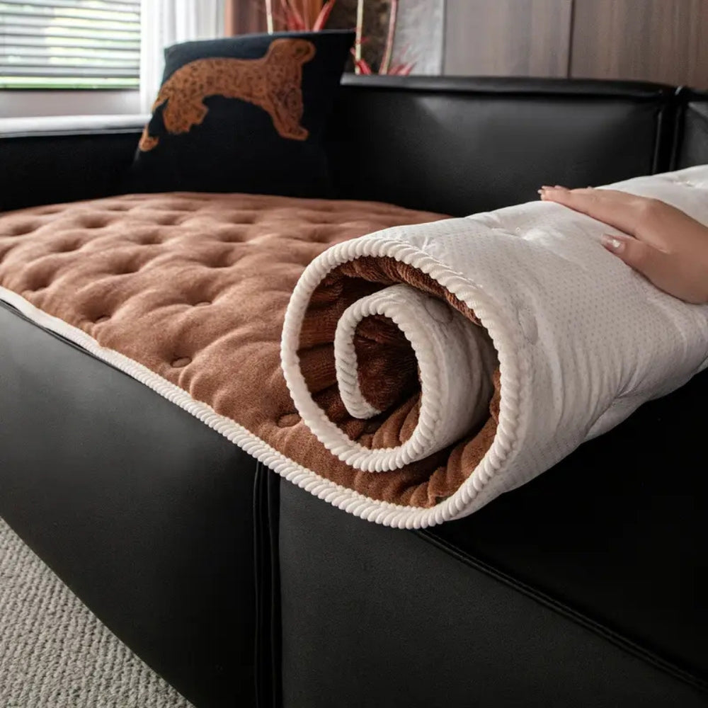 Plush Button-Tufted Microfiber Sofa Cover