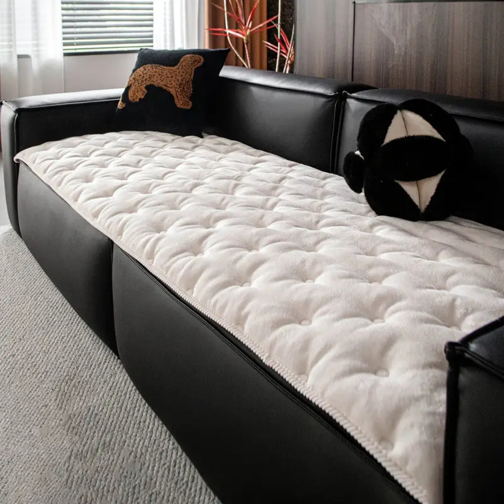Plush Button-Tufted Microfiber Sofa Cover