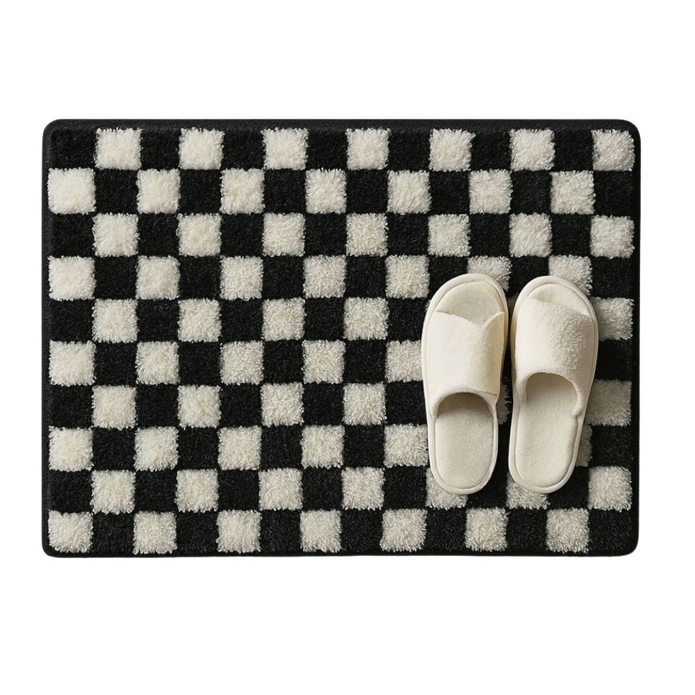 Plush Microfiber Checkered Bath Mat