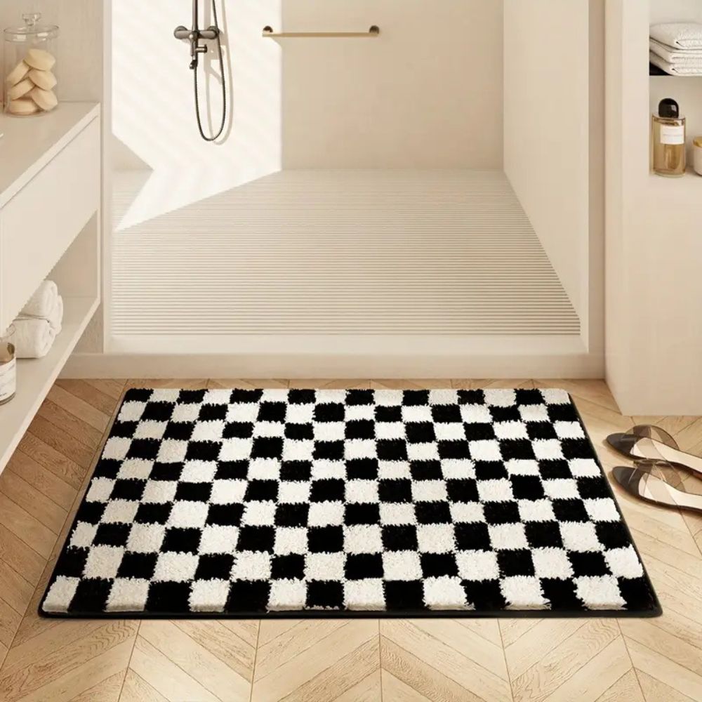 Plush Microfiber Checkered Bath Mat