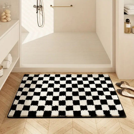 Plush Microfiber Checkered Bath Mat